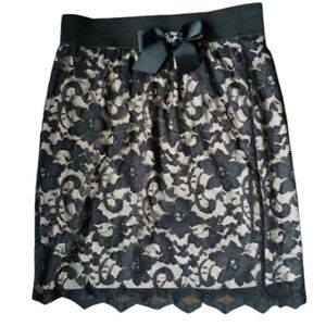 Smart Set Lace Skirt with Nude Lining. Elastic waistband and optional brooch.